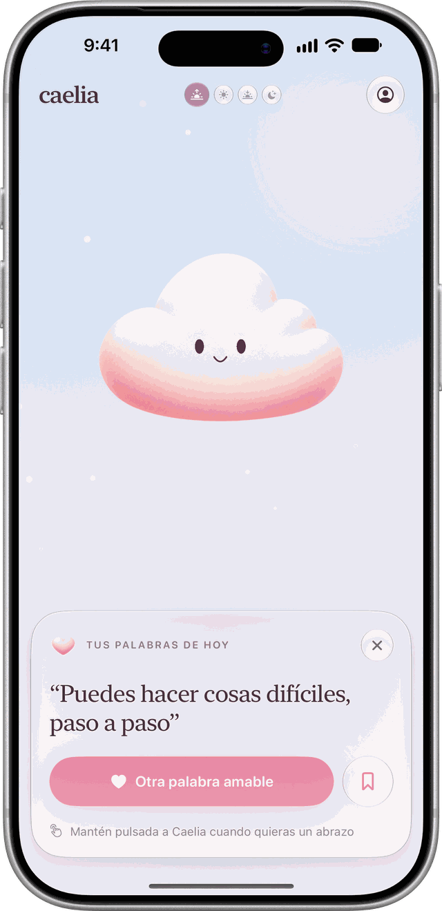 Caelia en el iPhone con las palabras de hoy